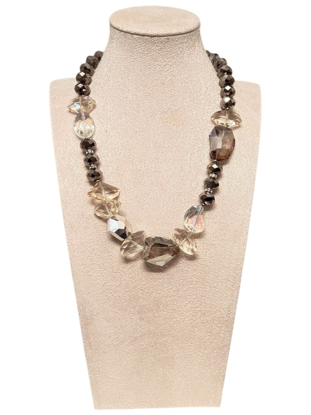 Faceted Brown and Champagne Crystal Statement Necklace